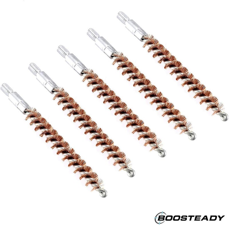 BOOSTEADY 5 Pcs Phosphor Bristle Bronze Bore Gun Cleaning Brush for Pistol Shotgun with 50 Professional Square Patches Multi-Caliber - Image 3